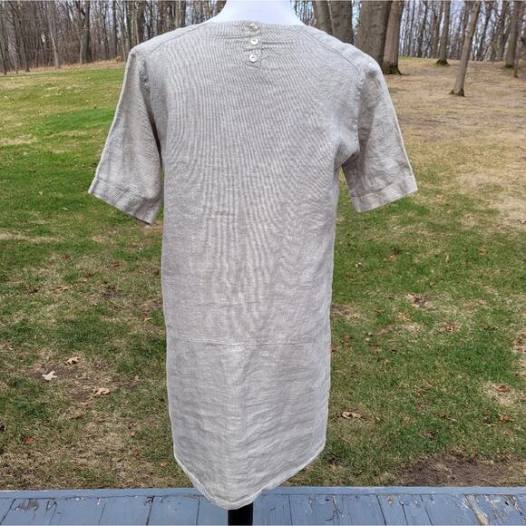 Eileen Fisher Organic Cotton Natural Silver Twinkle Shift Dress Released Hem Sm - Picture 2 of 16